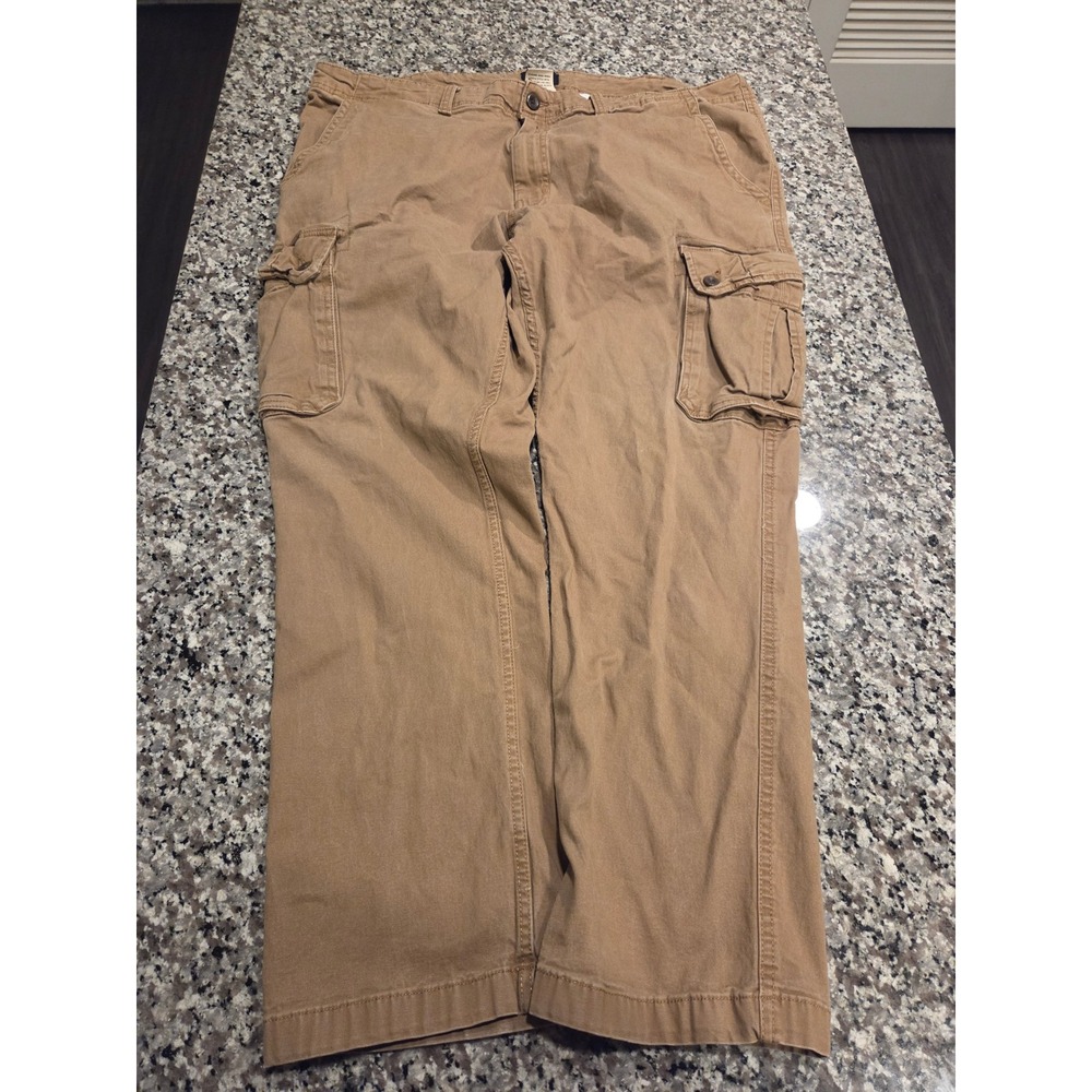 St Johns Bay Mens Comfort Stretch Cargo Pants 42x30 Khaki Tan Cotton Canvas 1271
